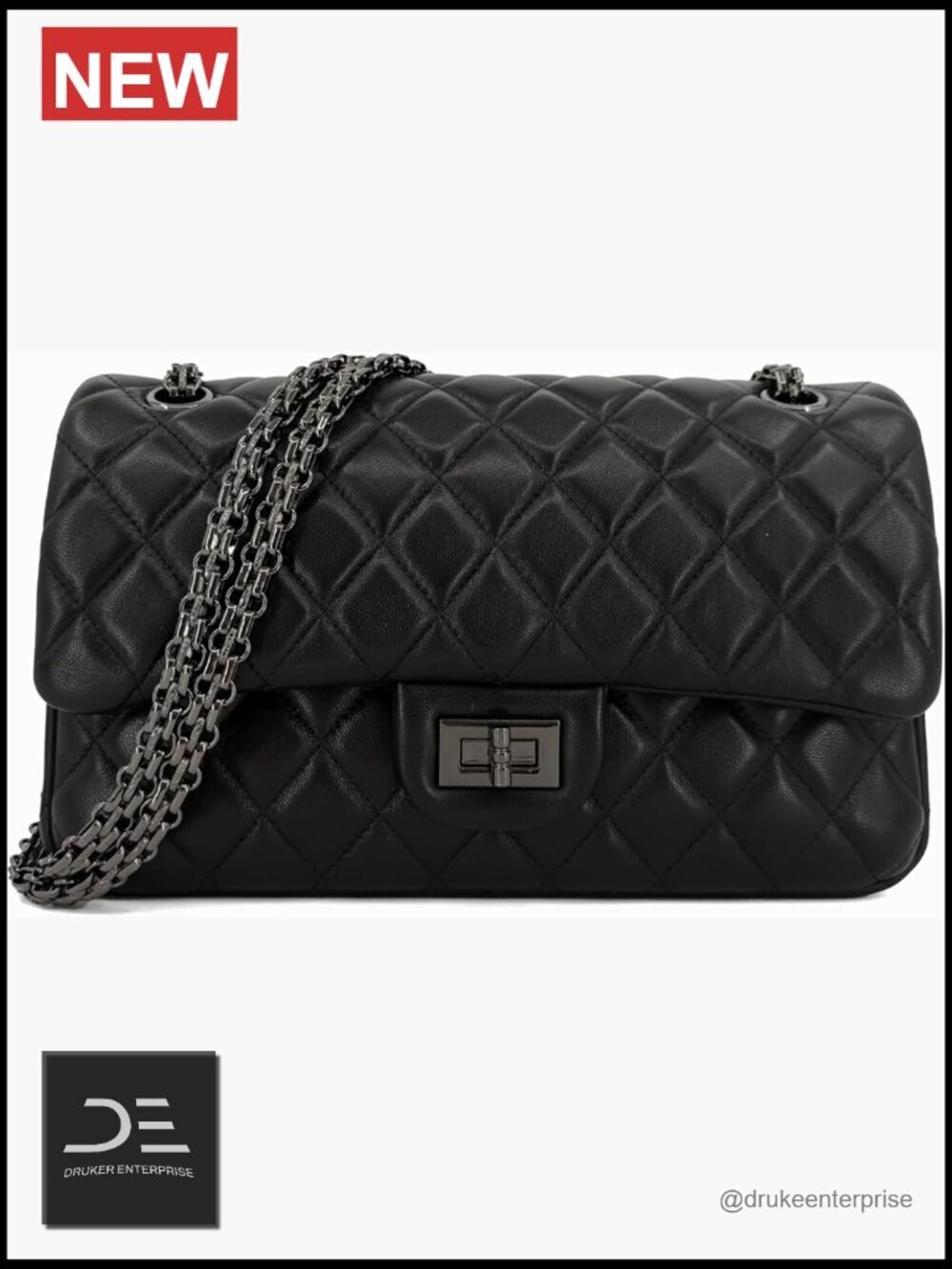 Quilted Lambskin Leather Crossbody Bag with Adjustable Chain Strap